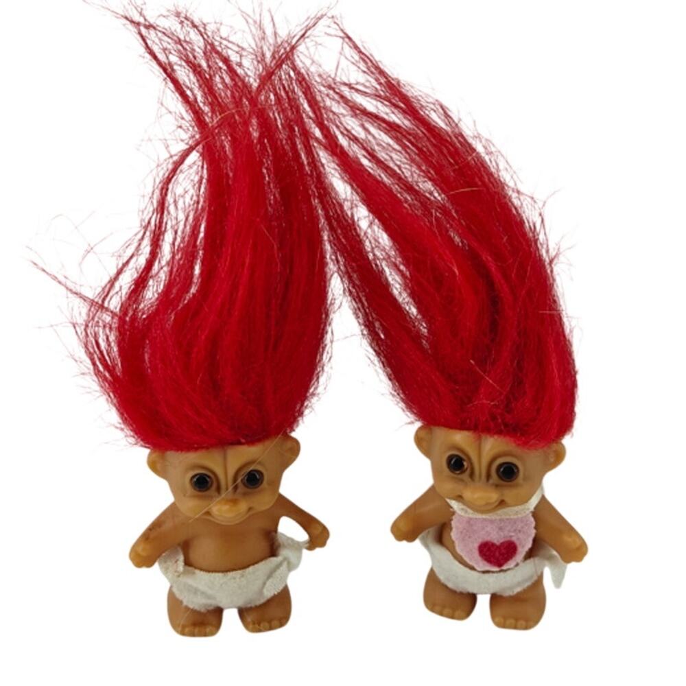 Troll Dolls Pink Purple Russ Collectible 2 inch Valentine Heart Lot of 2